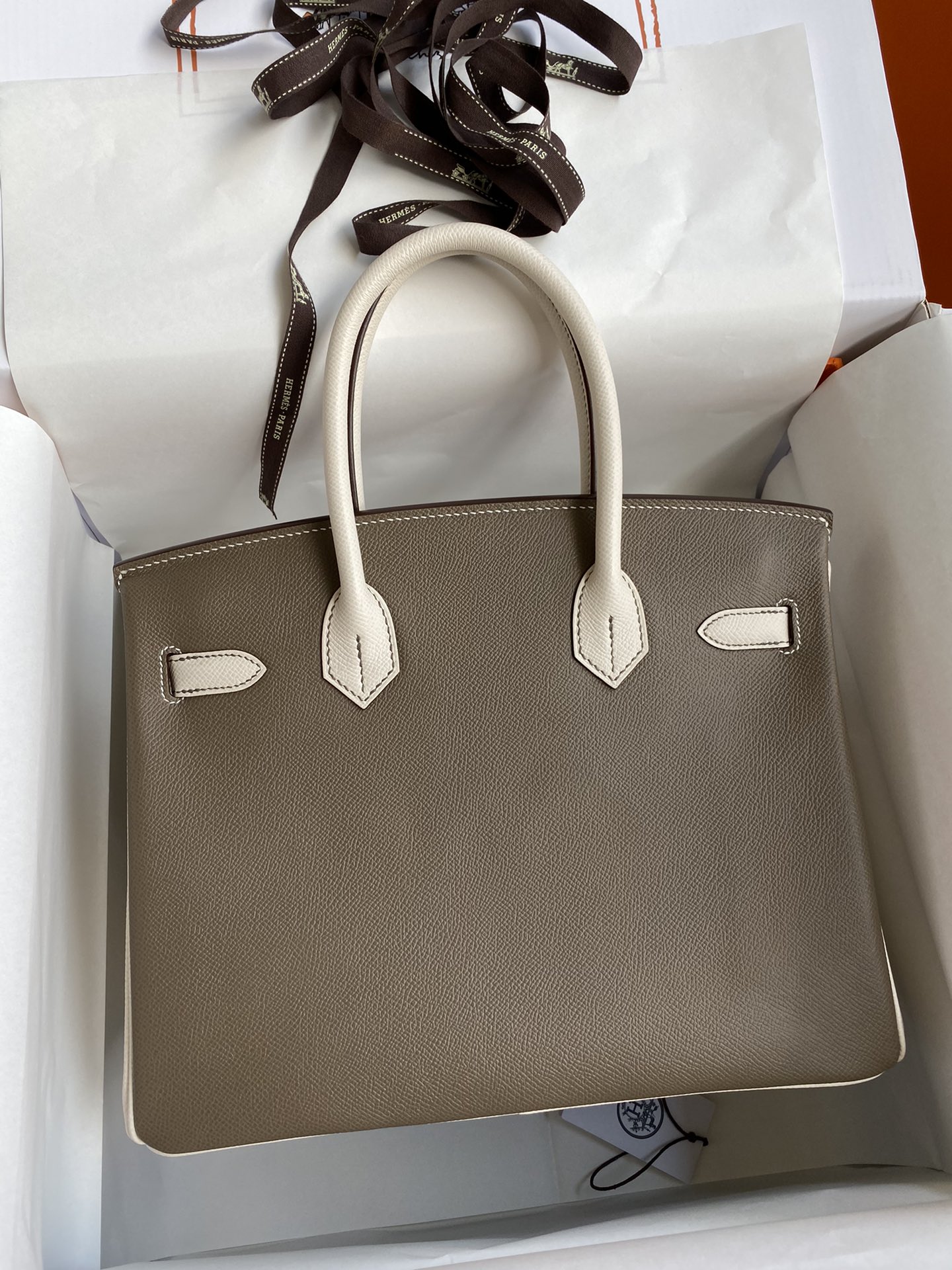 Hermes Birkin 35CM Epsom Leather Handbag Grey White